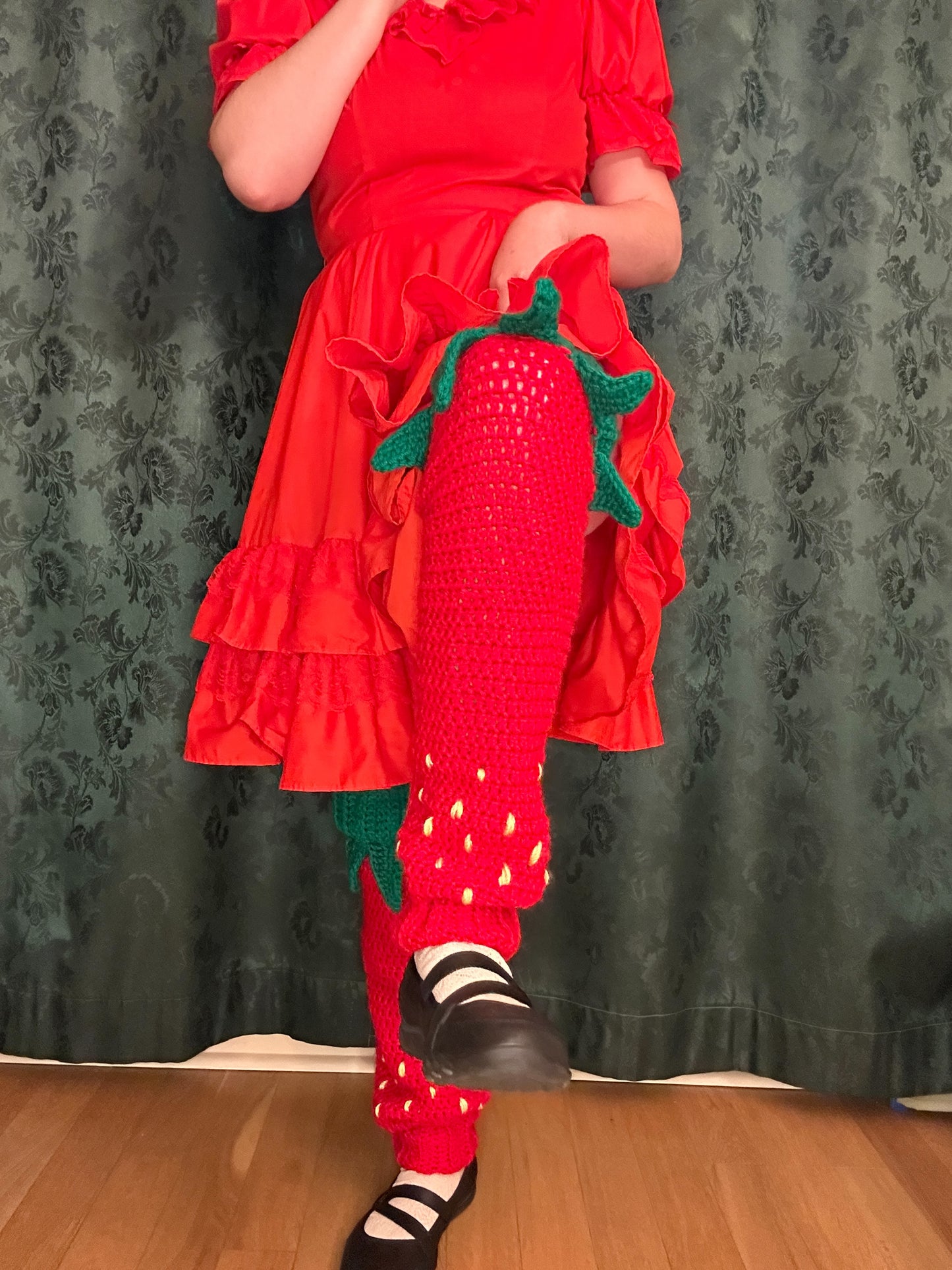 Knee high crochet strawberry leg warmers
