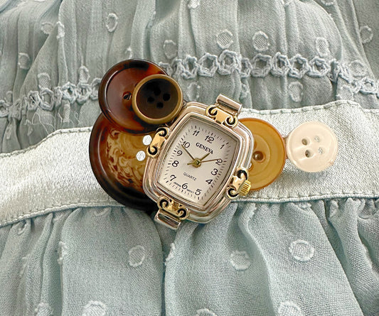 Large Clock Button Brooch