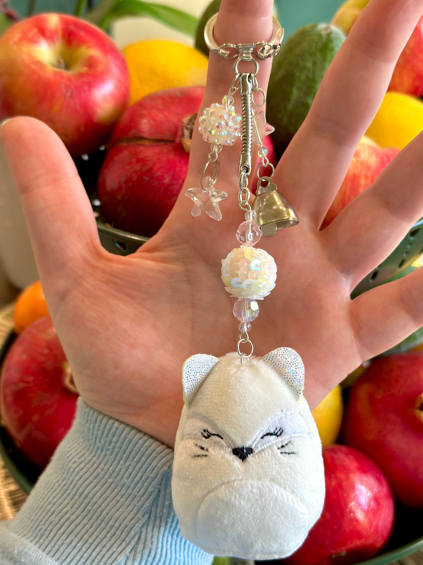 Farina the winter fox beaded squish keychain