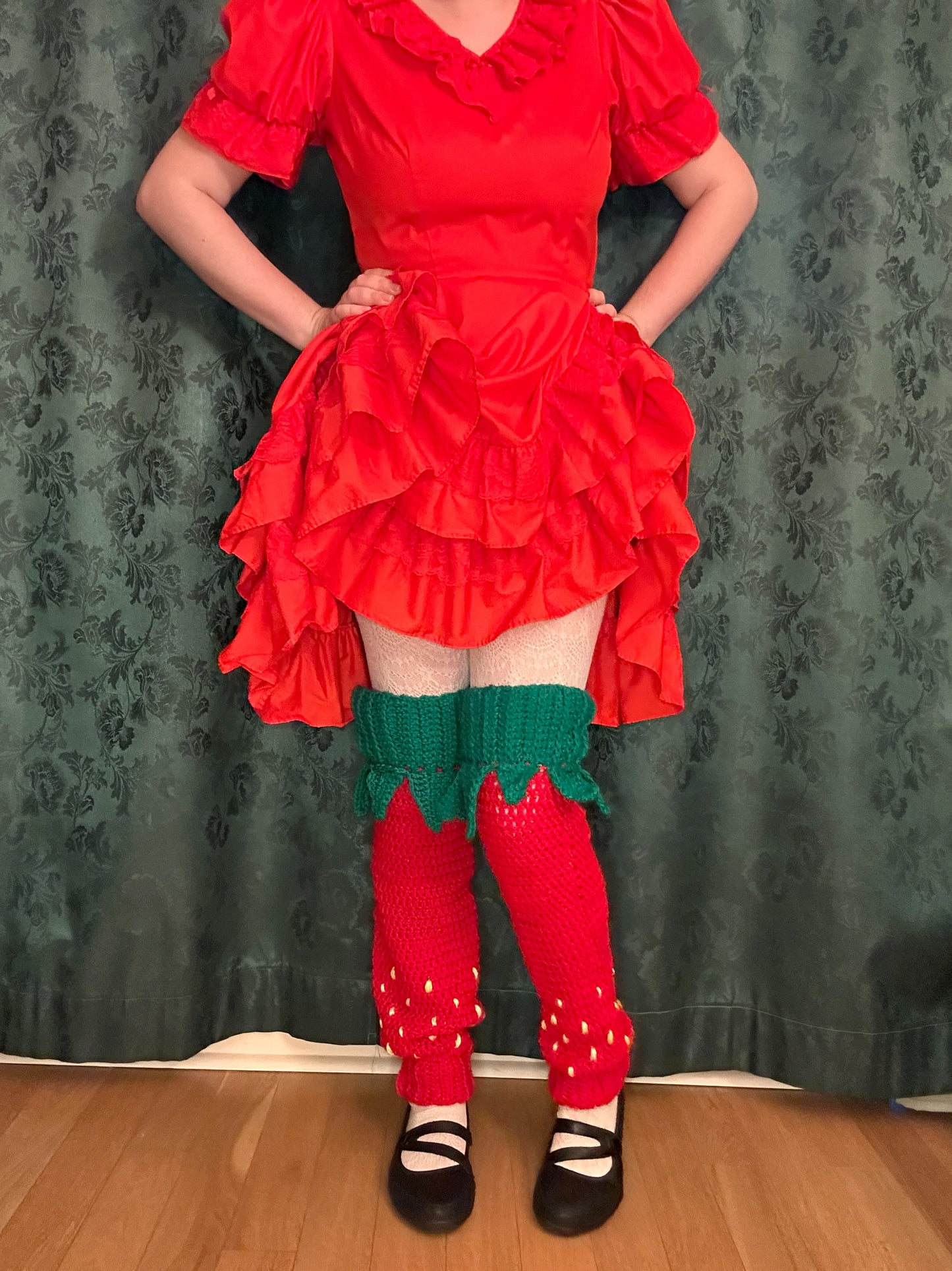 Knee high crochet strawberry leg warmers