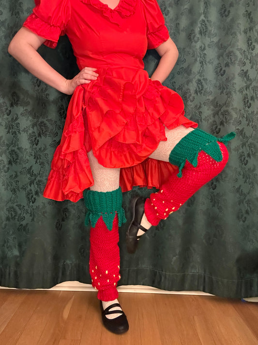 Knee high crochet strawberry leg warmers