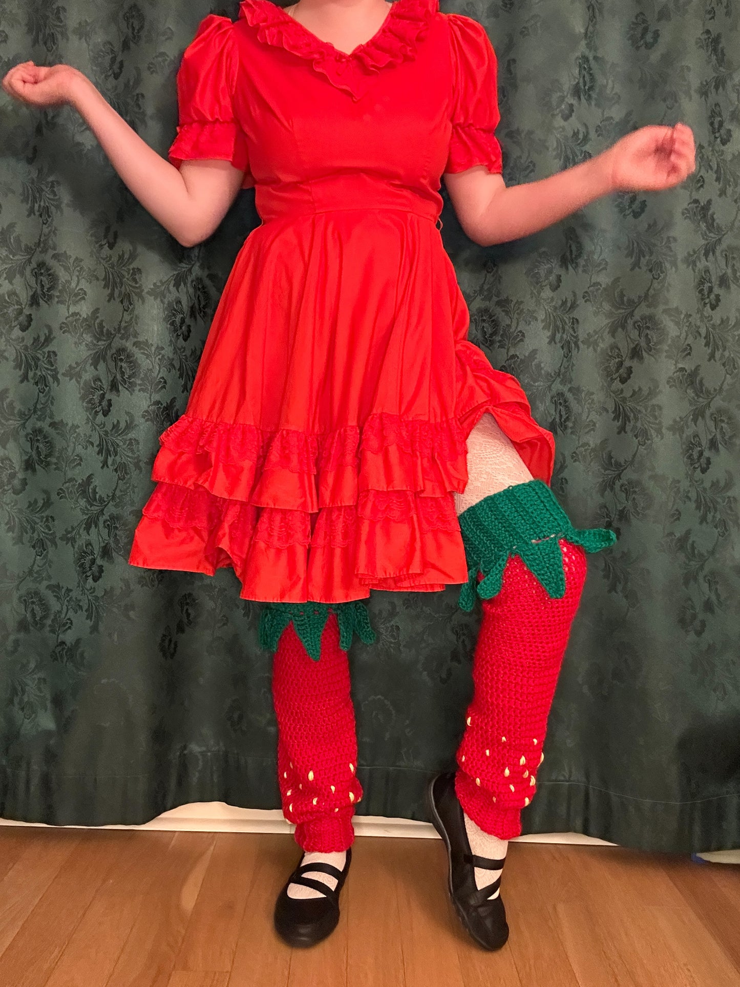 Knee high crochet strawberry leg warmers