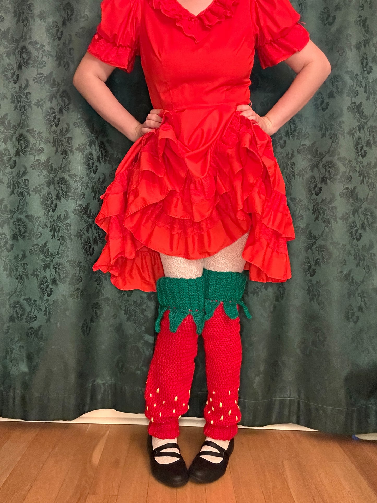 Knee high crochet strawberry leg warmers