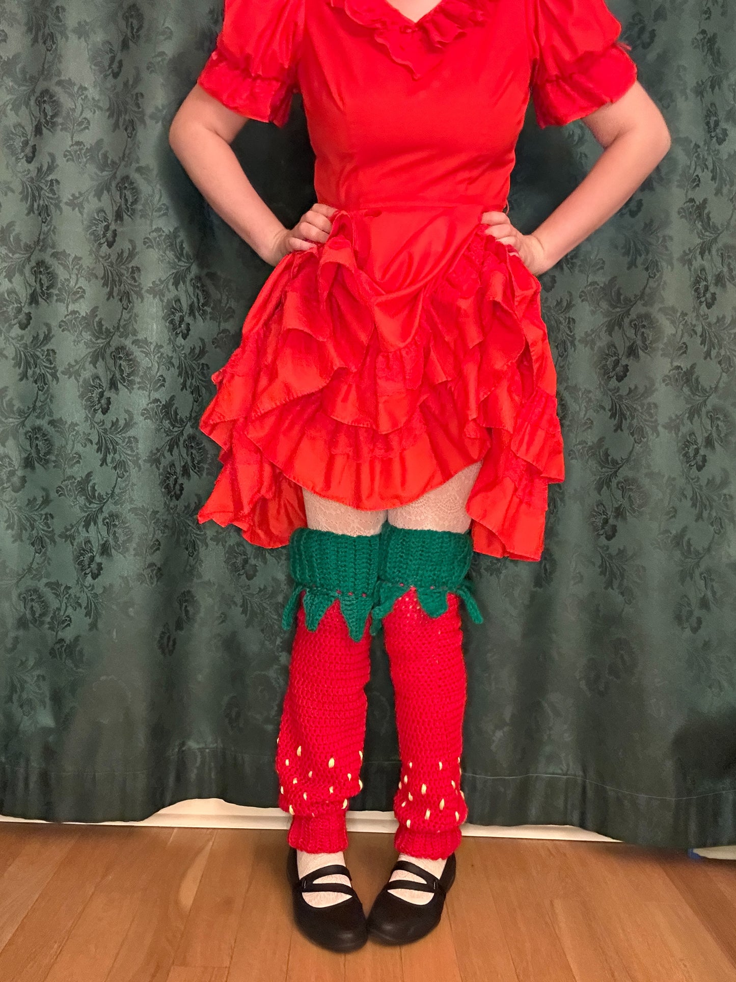 Knee high crochet strawberry leg warmers