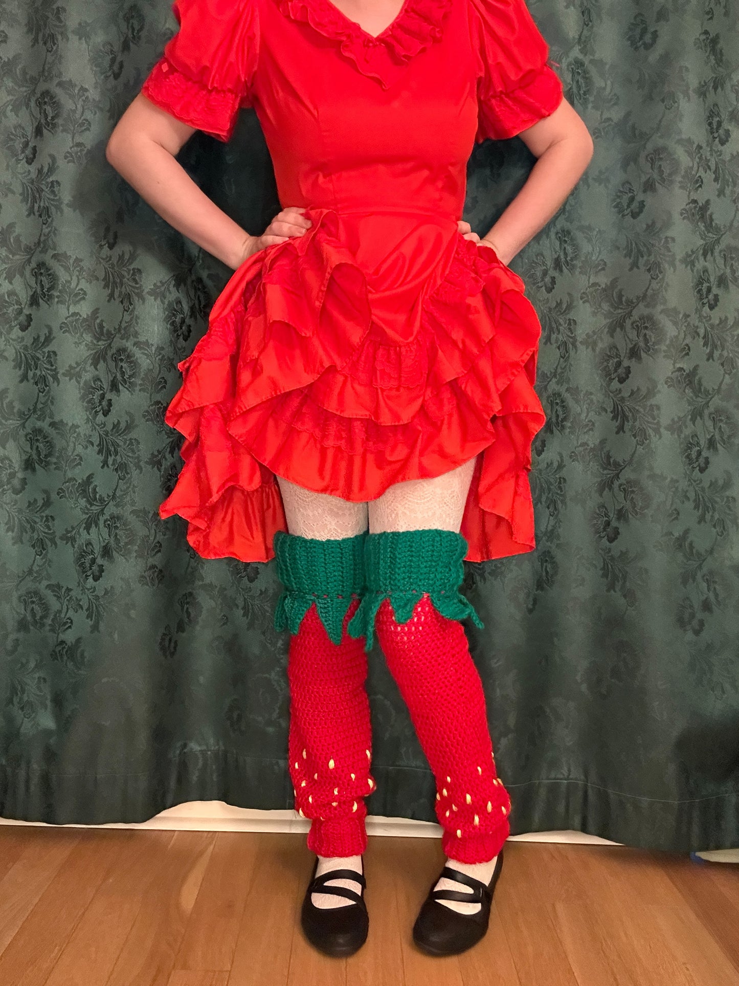 Knee high crochet strawberry leg warmers