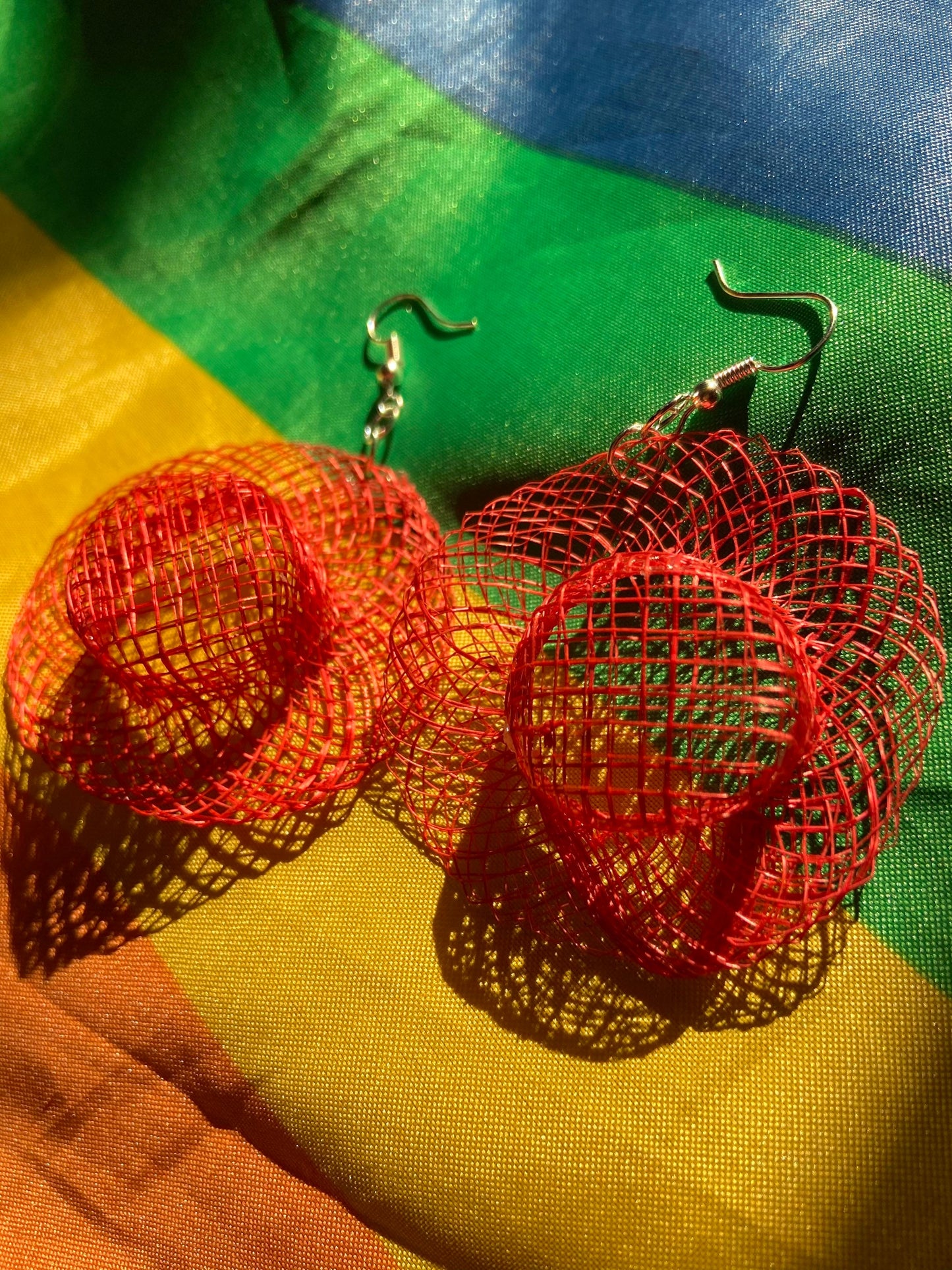 Red straw hat earrings
