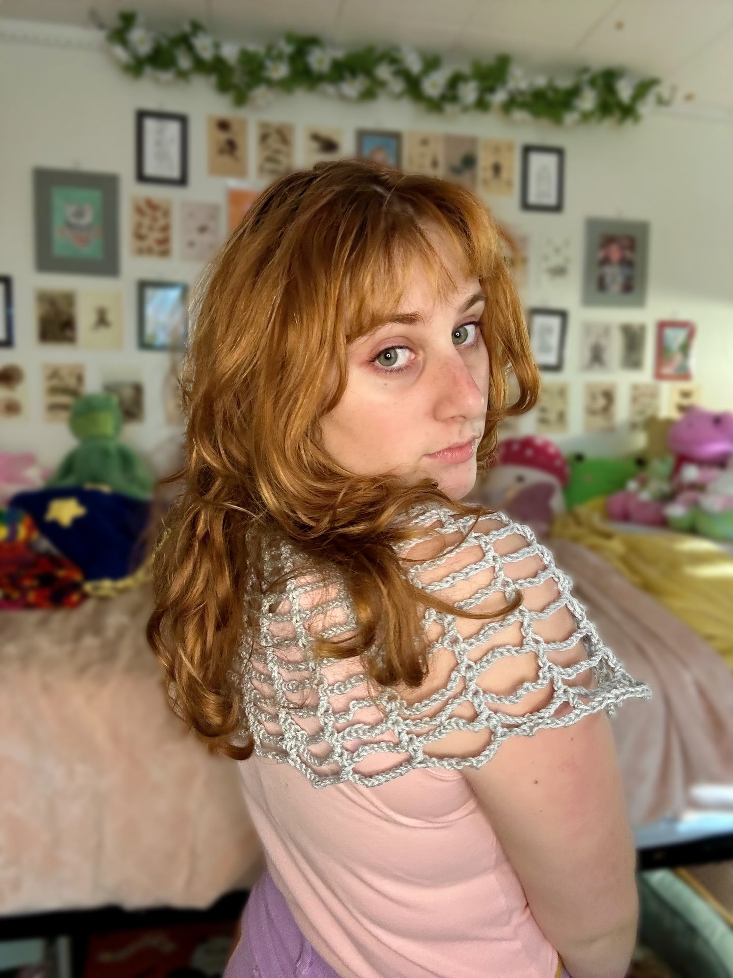 Silver cotton spiderweb shawl/collar