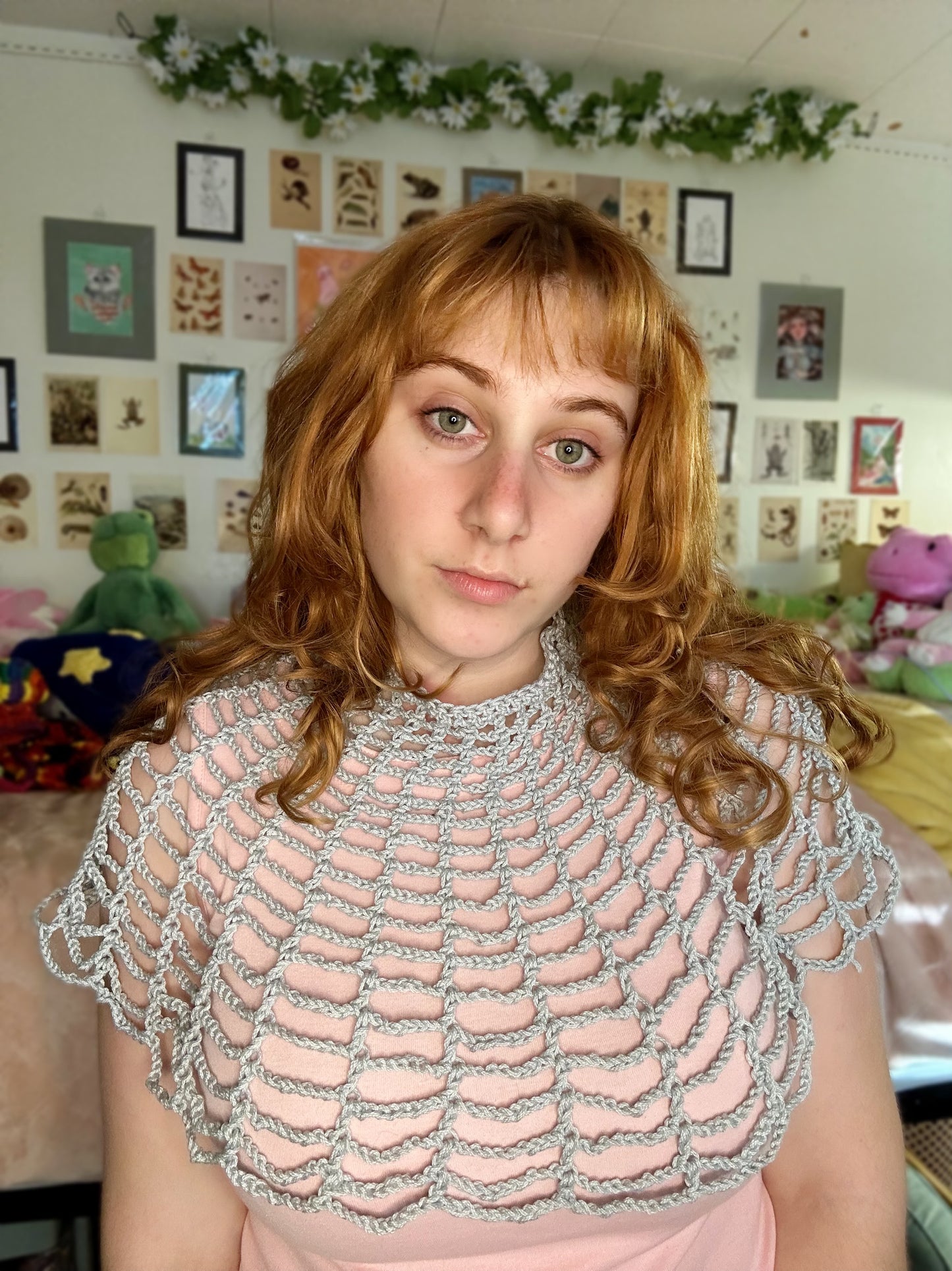 Silver cotton spiderweb shawl/collar