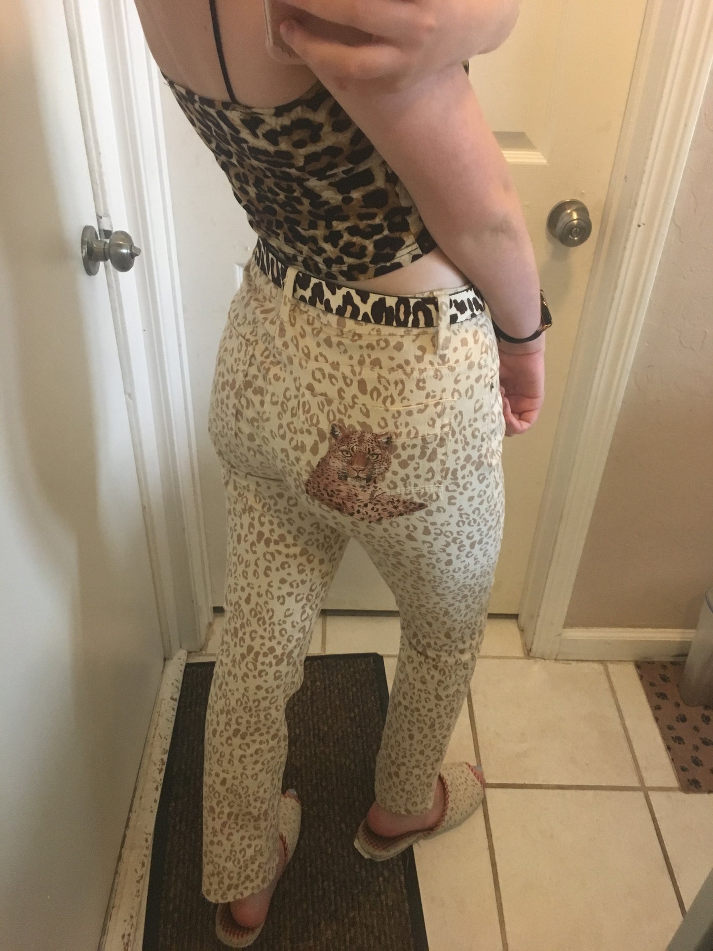 Hand painted machine washable leopard pants