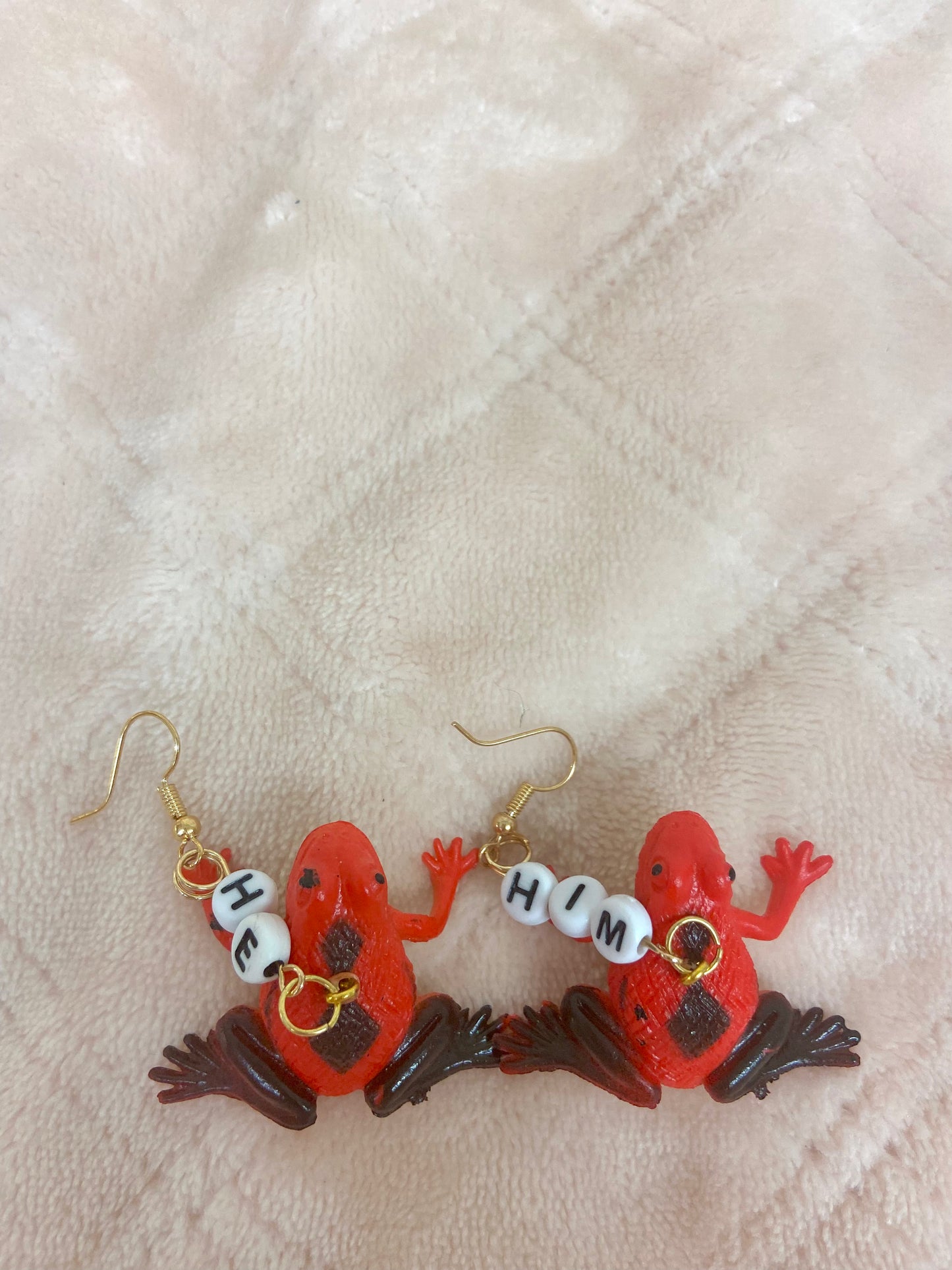 He/him critter pronoun earrings