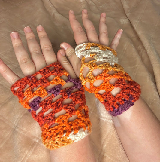 Lesbian pride flag fingerless gloves