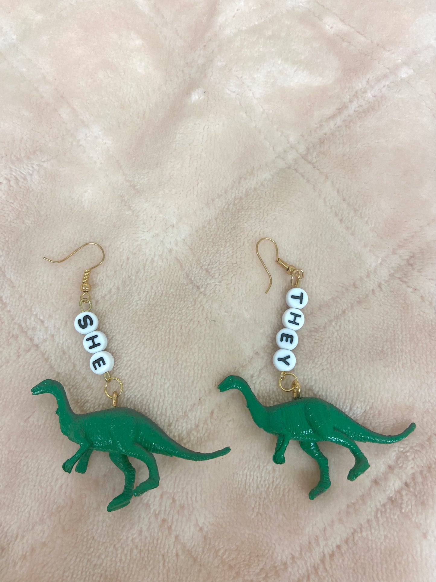 She/they critter pronoun earrings