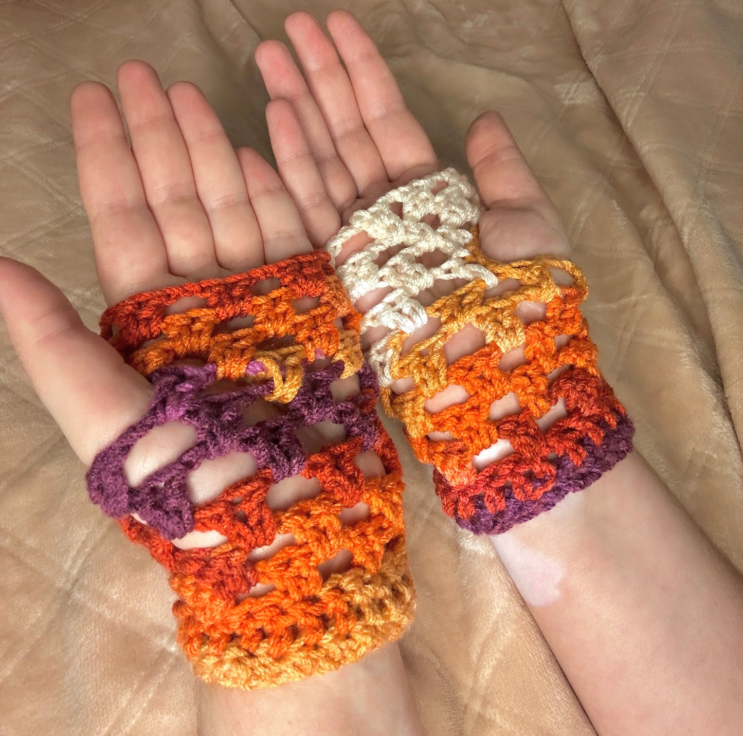 Lesbian pride flag fingerless gloves