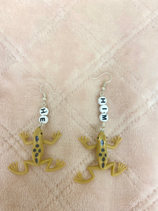 He/him critter pronoun earrings