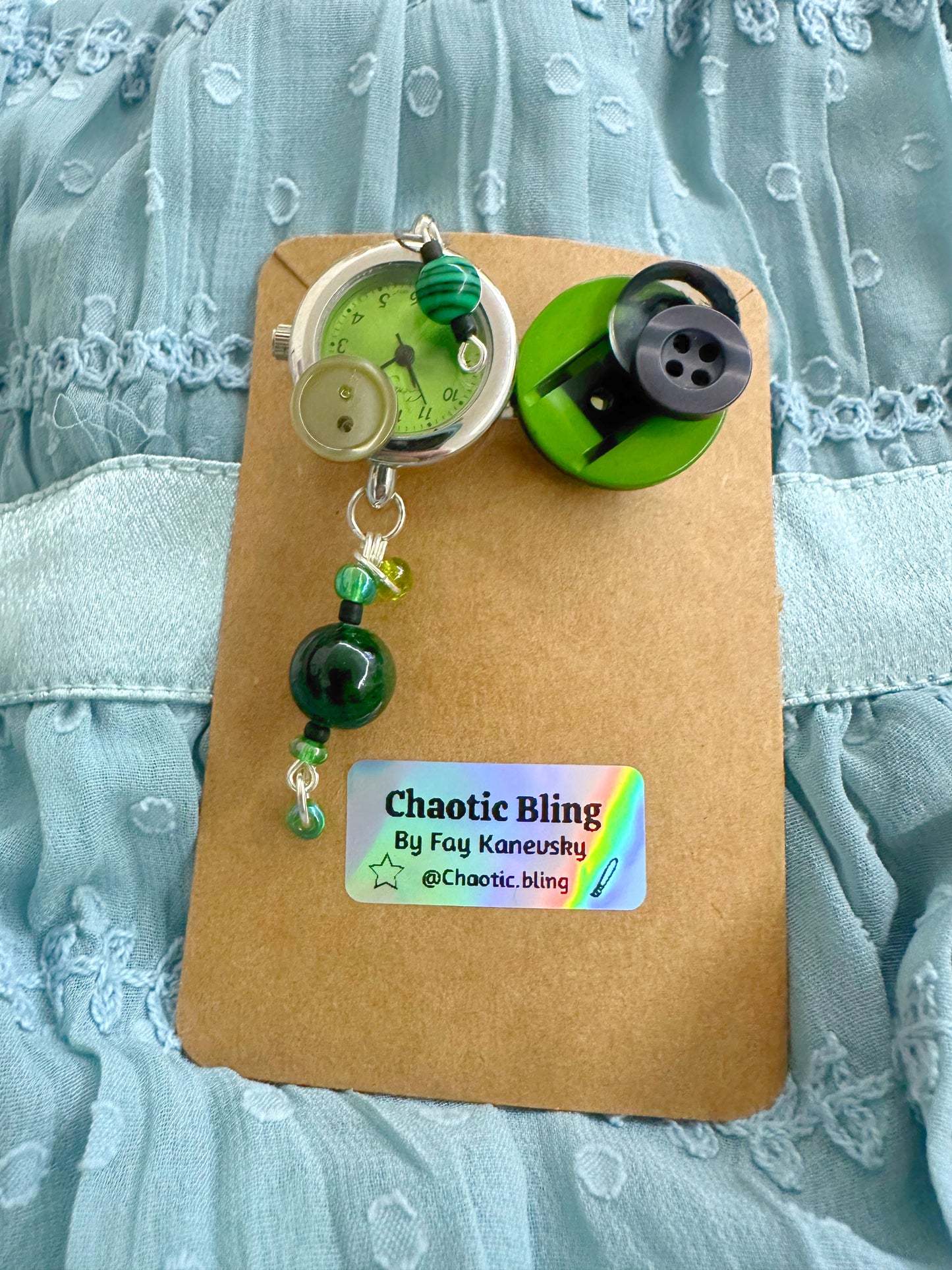 Large Clock Button Brooch
