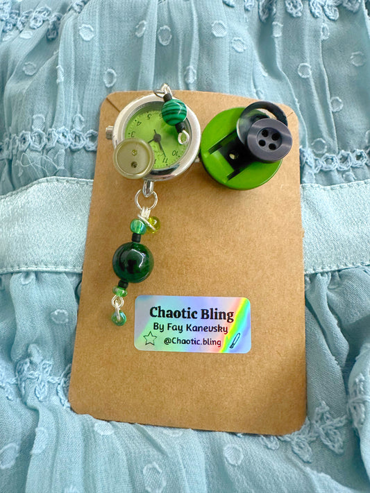 Large Clock Button Brooch