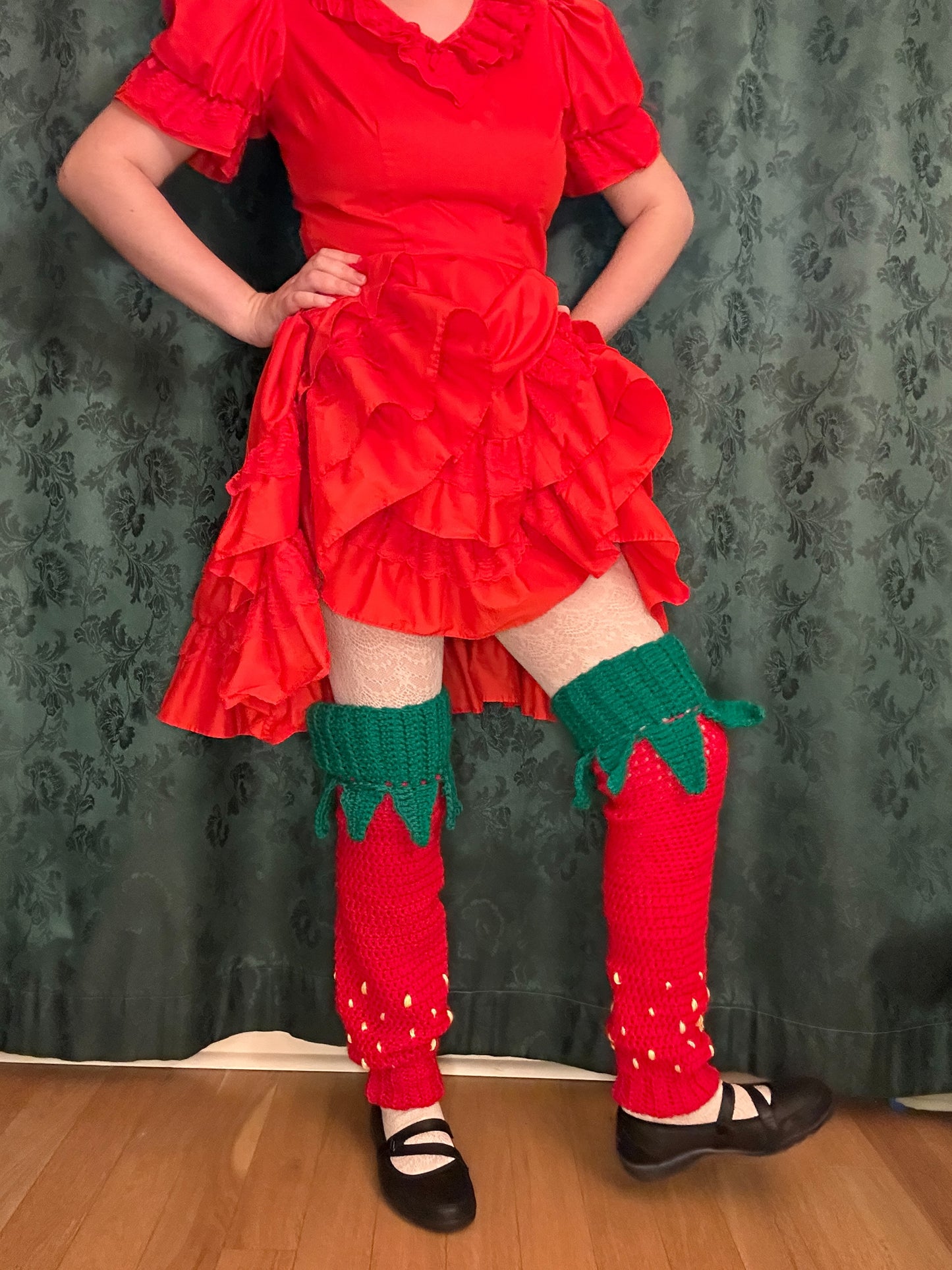 Knee high crochet strawberry leg warmers