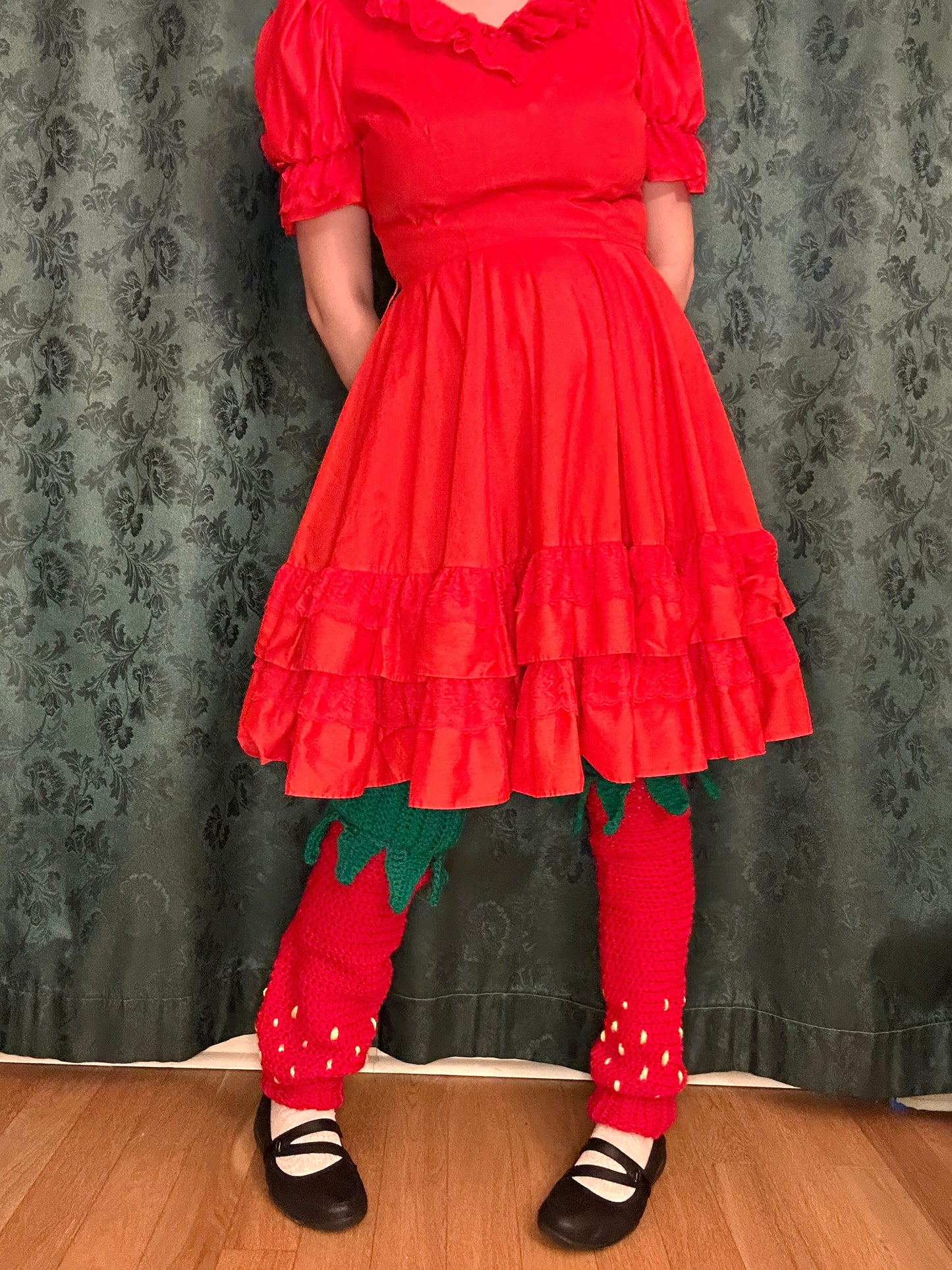 Knee high crochet strawberry leg warmers