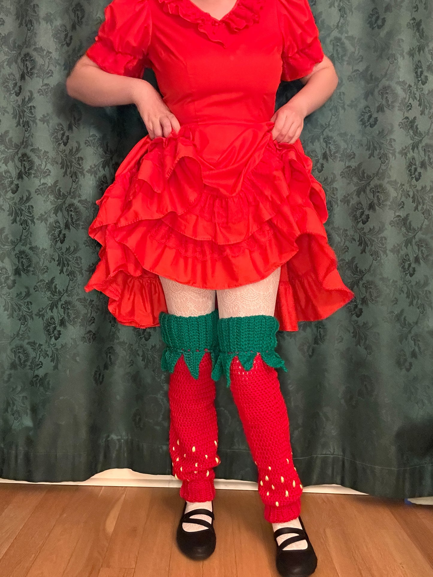 Knee high crochet strawberry leg warmers