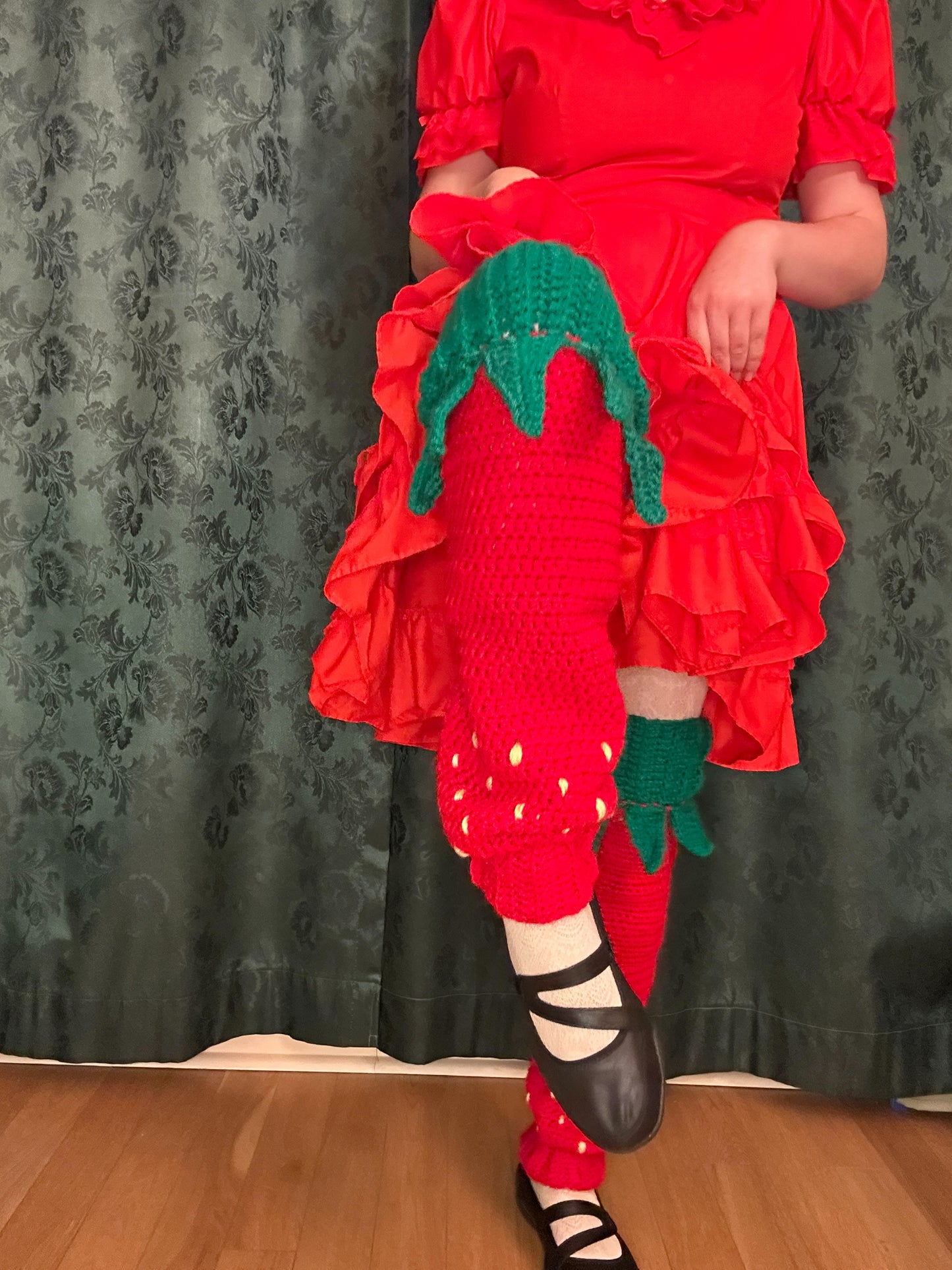 Knee high crochet strawberry leg warmers