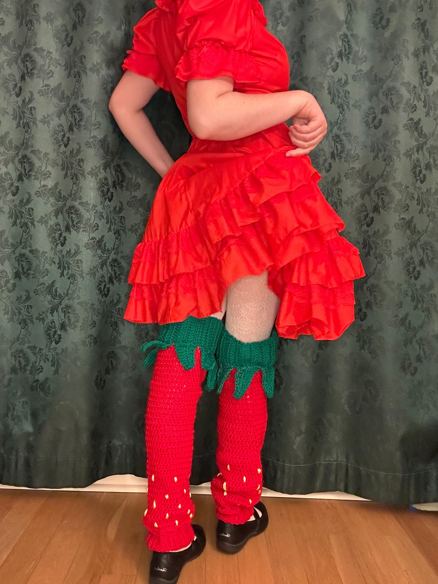 Knee high crochet strawberry leg warmers