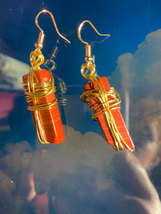 Beautiful hand wrapped polished red jasper gemstone earrings