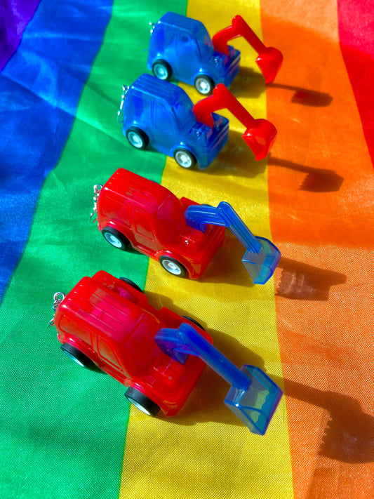 Cute tractor w adjustable shovel pullback stim toy earrings