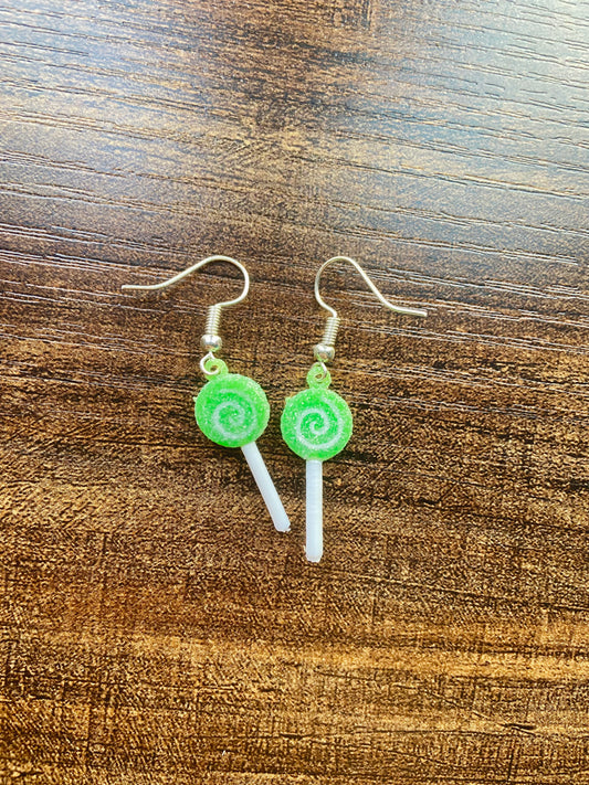 Green glitter lollipop earrings