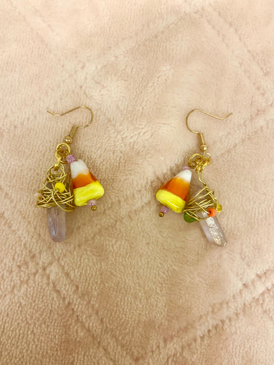Candy corn Crystal Halloween beaded earrings