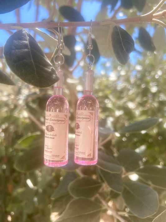 Rosé wine bottle earrings